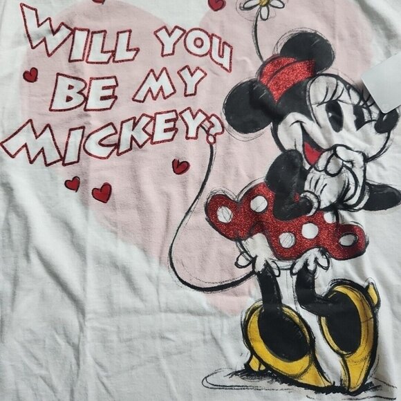 Disney Minnie Mouse Heart "Will You Be My Mickey?" Graphic Womens T-Shirt Size L - Picture 6 of 12